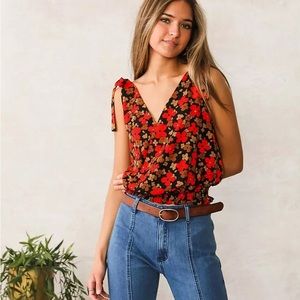 WILLOW & ROOT Floral Tie Strap Tank Top Womens Sz-L